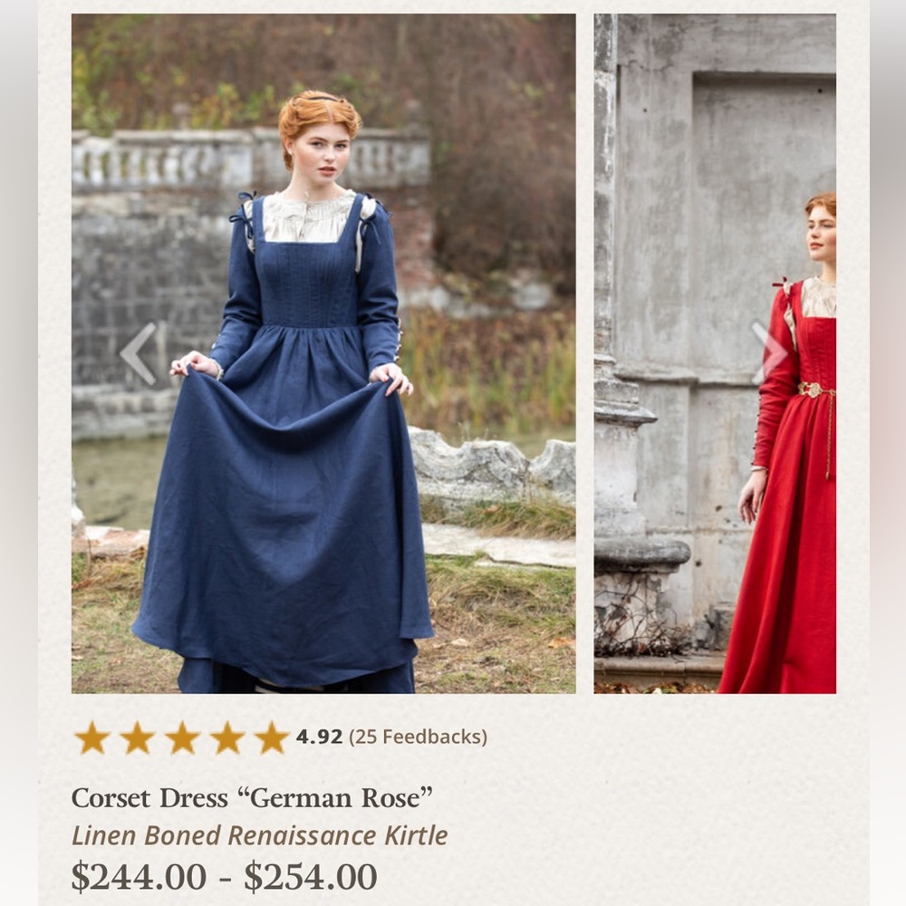 NWOT Armstreet German Rose Corset Dress in blue linen - Picture 6 of 10